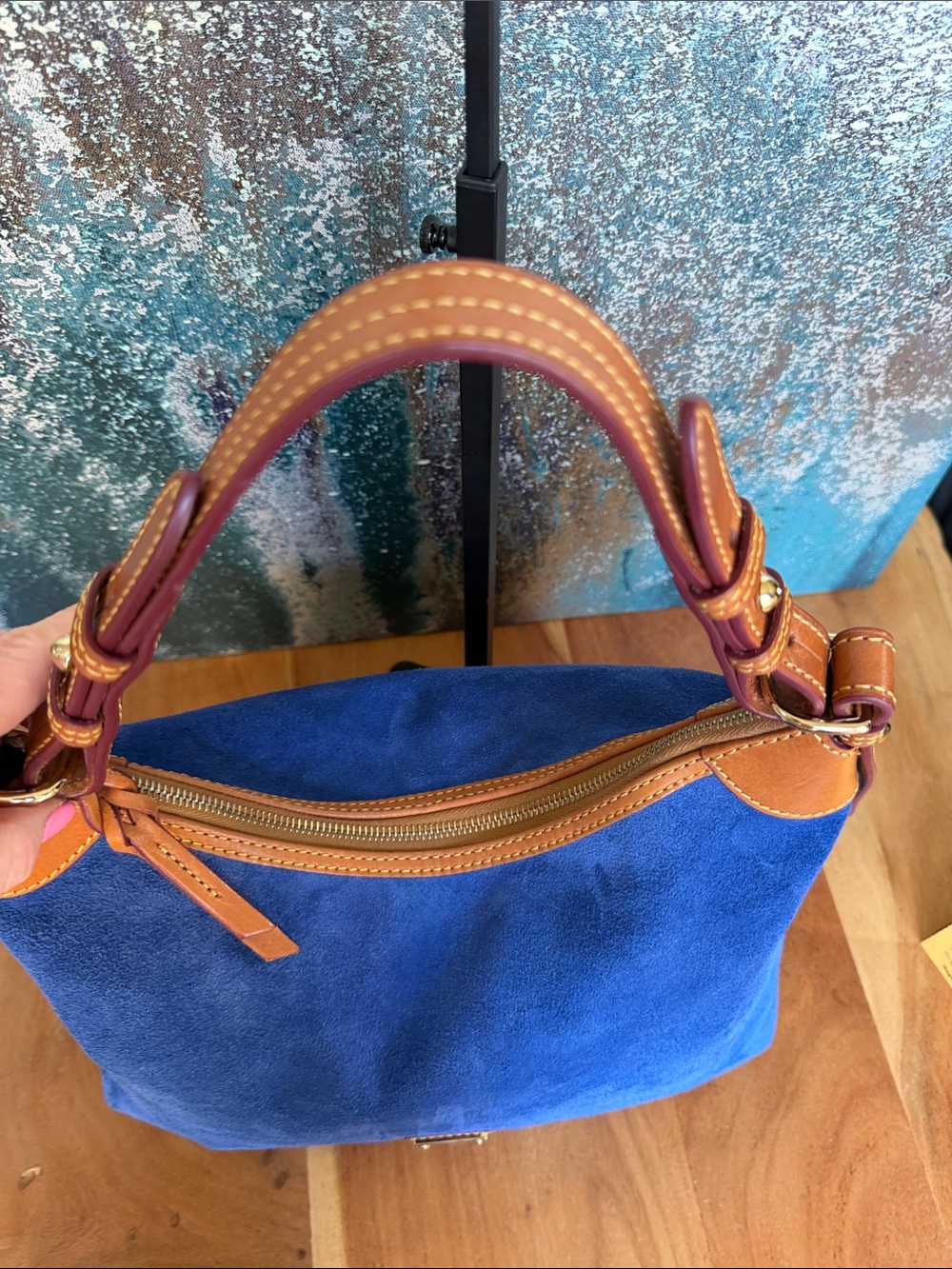 Dooney & Bourke Quiet Luxury 2020’s Italian Suede Hobo Bag Royal Blue EUC - Picture 8 of 16